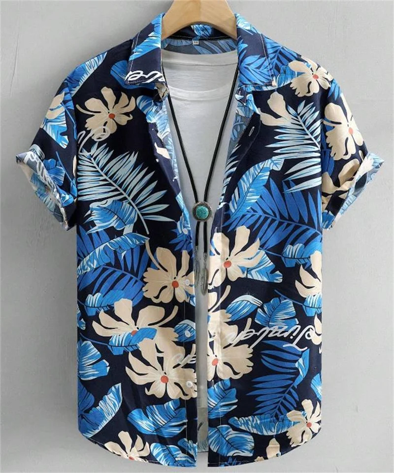 

Hawaii Men's Plant Flower Short Sleeve Casual Loose Beach Shirt