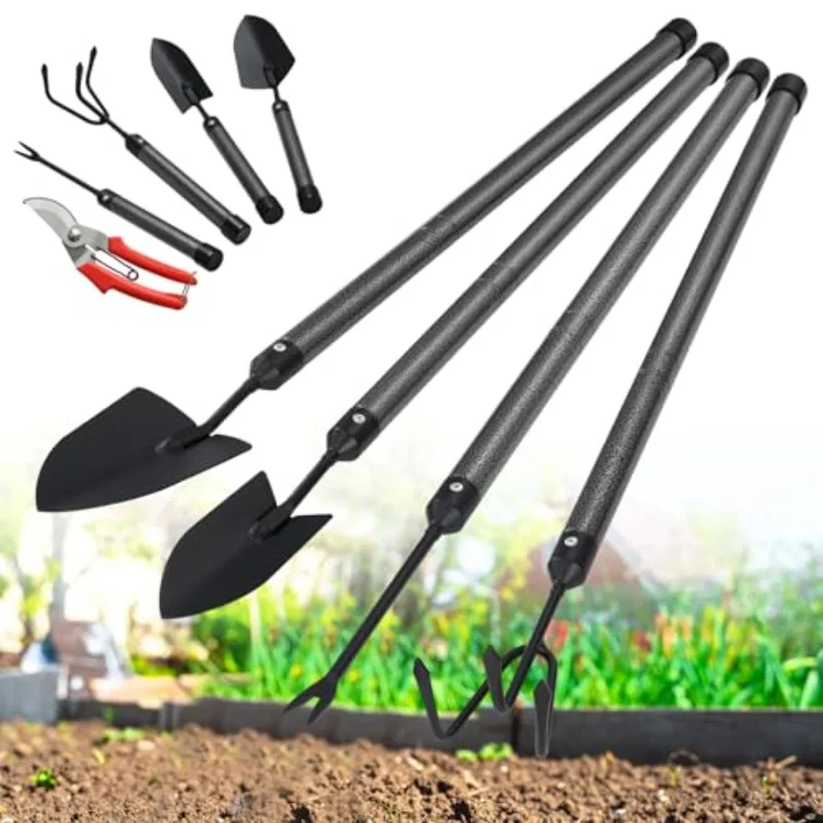 

Garden Tool Set with Extended Long Handle 5 Pieces Stainless Steel Gardening Tool Kit for Outdoor Planting and Weeding Ideal Gi
