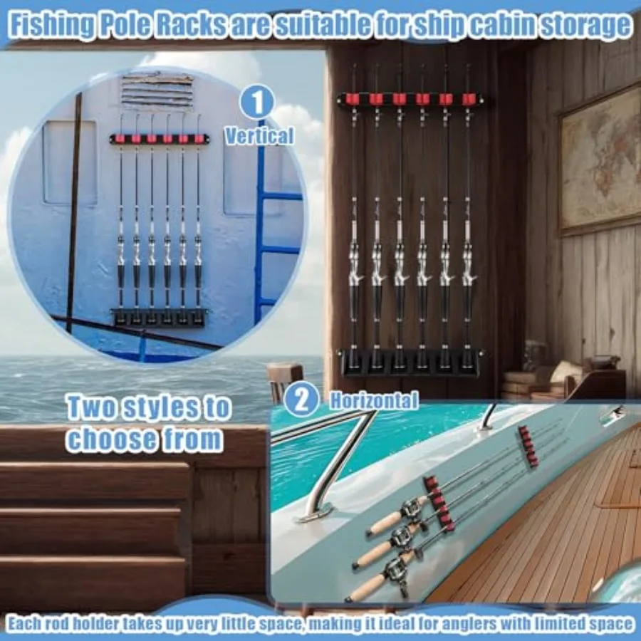 6set Fishing Rod Holders for 18 Garage Fishing Rod Rack Wall Mount Fish Pole Holders for Boat Room Vertical Horizontal Pole Sto view 4