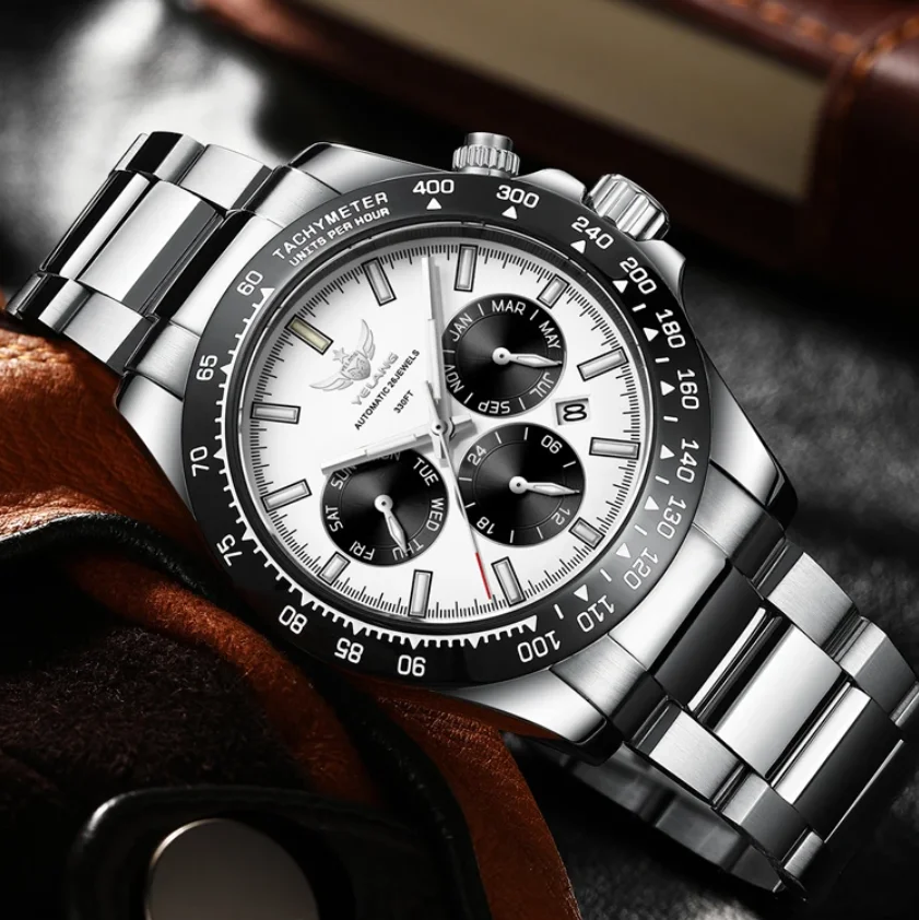 

Мужские автоматические часы YELANG, 42 мм, механические наручные часы, водонепроницаемые, 10 бар, светящиеся трубки, Miyota 9120, многофункциональный циферблат, месяц, день недели, дата