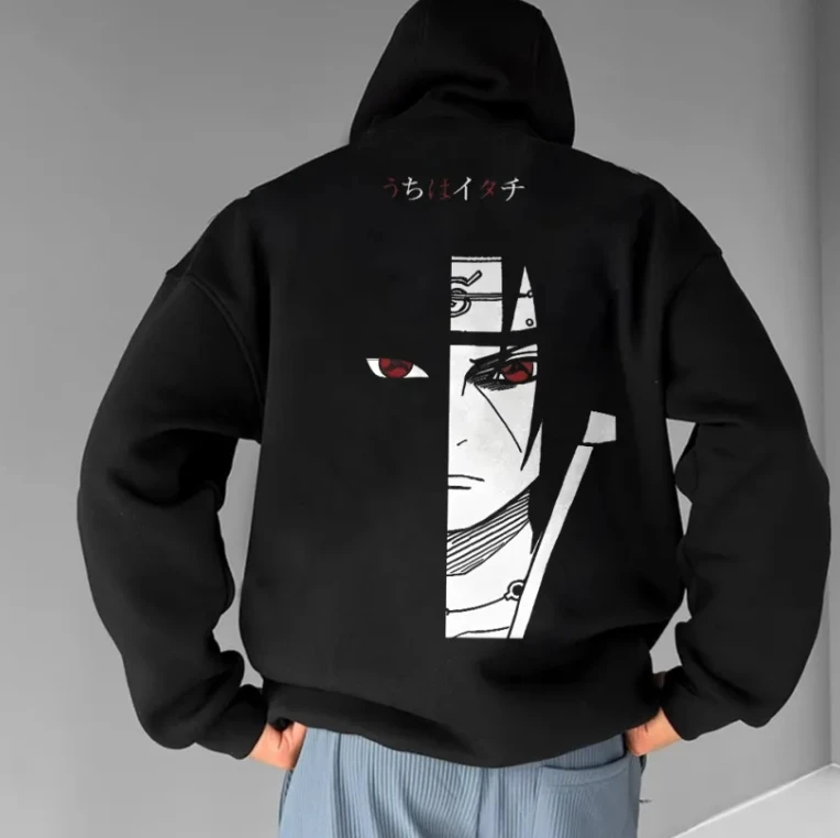 

Naruto Anime Cool Anime Hoodie Men's Black Flame Design Casual Loose Cotton Hoodie