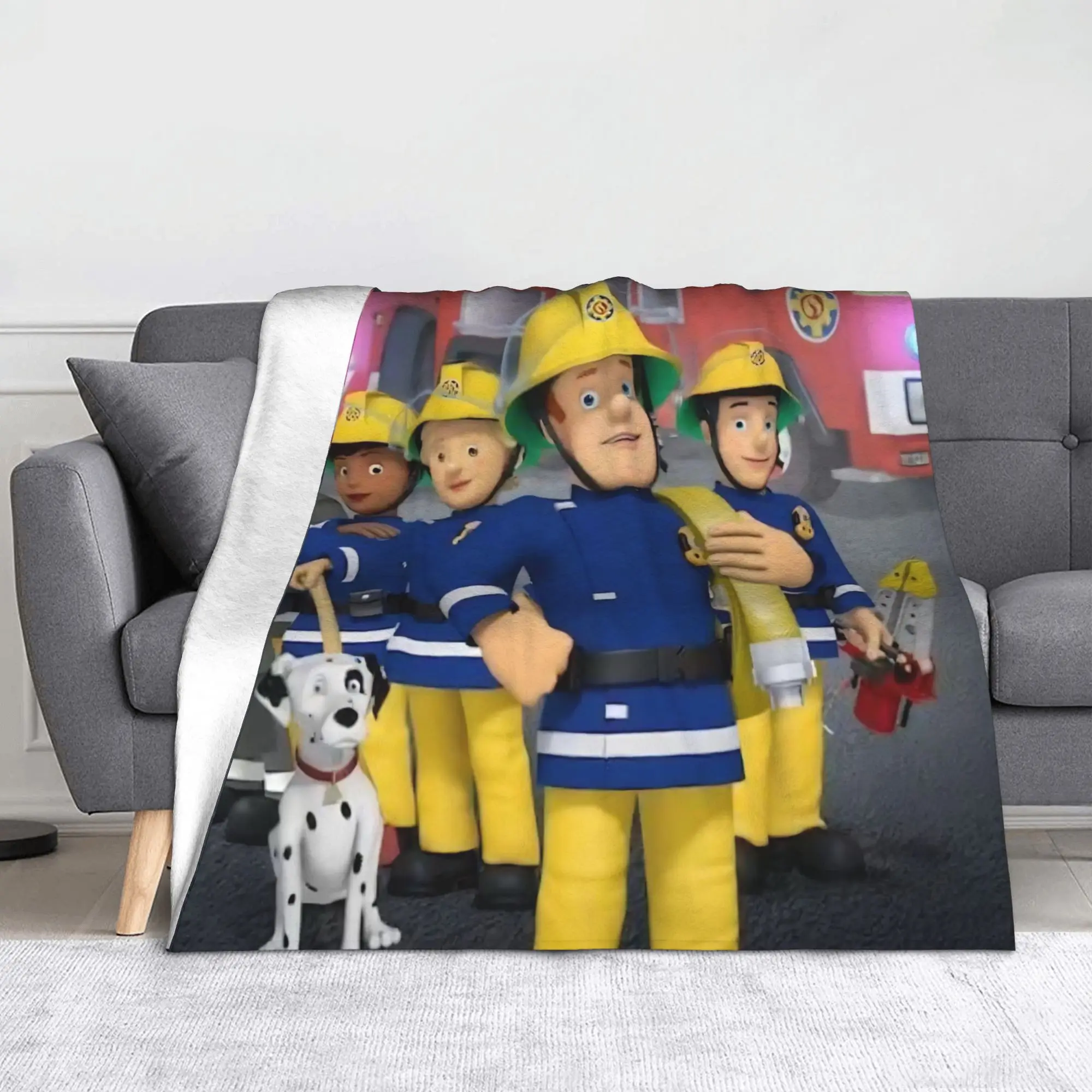 Fireman Sam Wool Blankets Firefighters Novelty Throw Blankets for Bed Sofa Couch 150*125cm Rug Piece