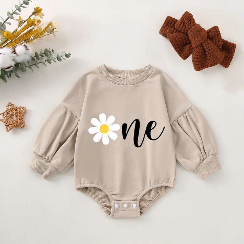 Baby Sweatshirt Bodysuits Boy Girl Bubble Sleeve Bonjour Sweatshirt Romper with Headband Cute Fall Clothes Outfit