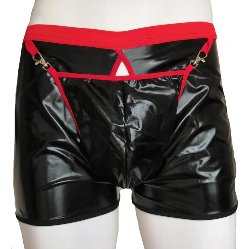 Sexy Mens Faux Leather Open Crotch Boxers Erotic Backless Bulge Penis Pouch Lingerie Boxershorts Underpants Gay Fetish Underwear