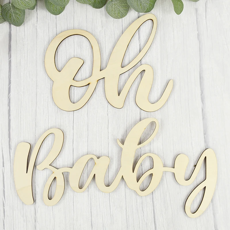 Oh Baby Sign Wooden Wall Stickers First One 1st Birthday Party Baby Shower Decorations Boy Girl Gender Reveal Baptism Supplies