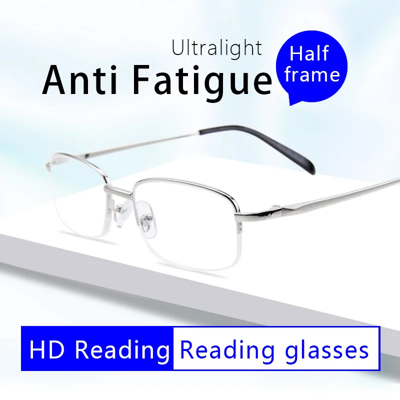 2 -Pack Blue Light Blocking Reading Glasses for Men, Semi Frame Readers Presbyopic Glasses Stay Clear Magnifying Vision