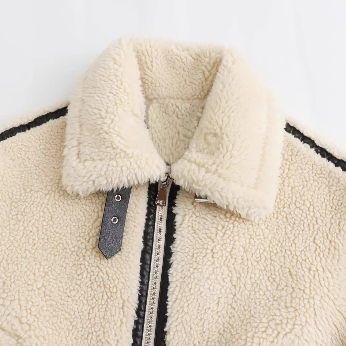 JNLEAOG Autumn New Faionable Furry Motorcycle Sle Coat Long Sve Street Sle Women's Cotton Jaet