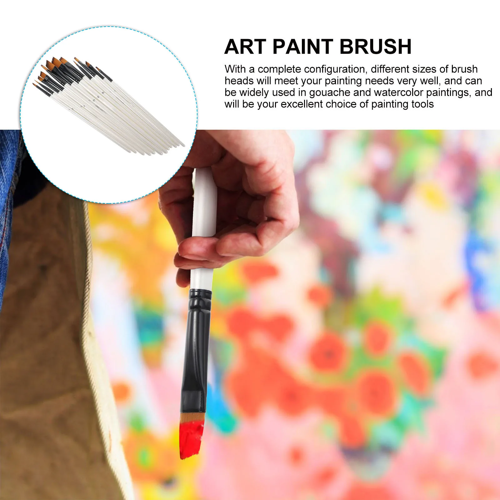 12Pcs Shell White Handle Paint Brushes Durable Wooden Basic Watercolor Oil Painting Drawing Craft Brush Set