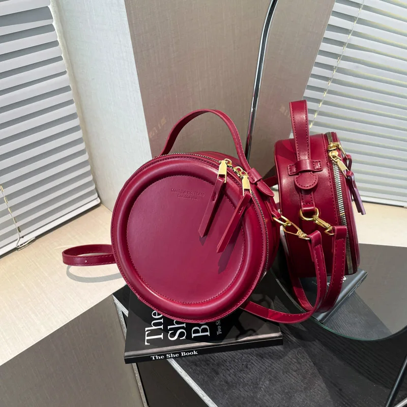 

Текстурированная женская сумка через плечо из искусственной кожи, однотонные маленькие круглые сумки на плечо, винтажные повседневные универсальные сумки для поездок на работу