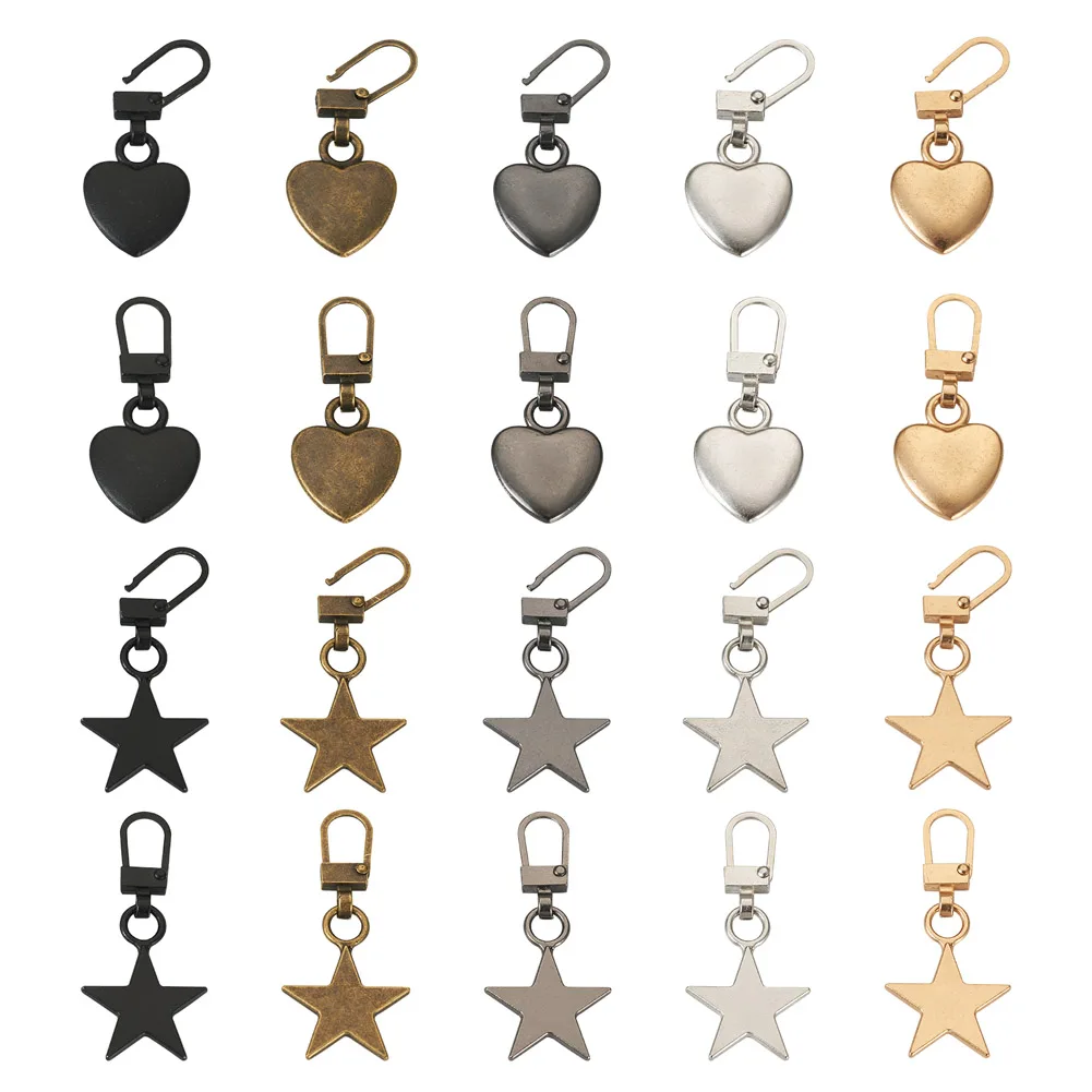 

Pandahall 20Pcs 10 Style Zinc Alloy Zipper Puller, Garment Accessories, Heart & Star, Mixed Color, 39.5~45mm
