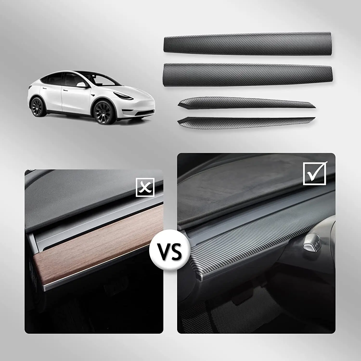 Tesla Dash Wrap Door Trim ABS modello in fibra di carbonio copertura del cruscotto Cap decorazione d\'interni Wrap Kit- Tesla Model 3 Y 2021 -2023