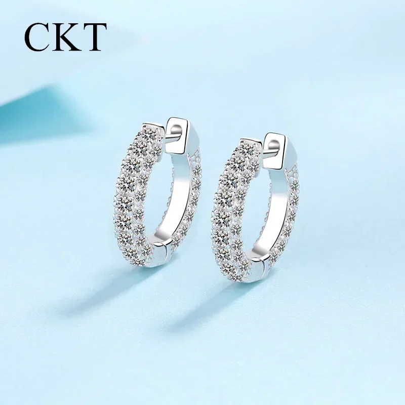 

18K White Gold Platinum Hoop Earrings for Women 1.92 Carat Moissanite Diamond Pt950 Small Earrings Sparkling Wedding Jewelry