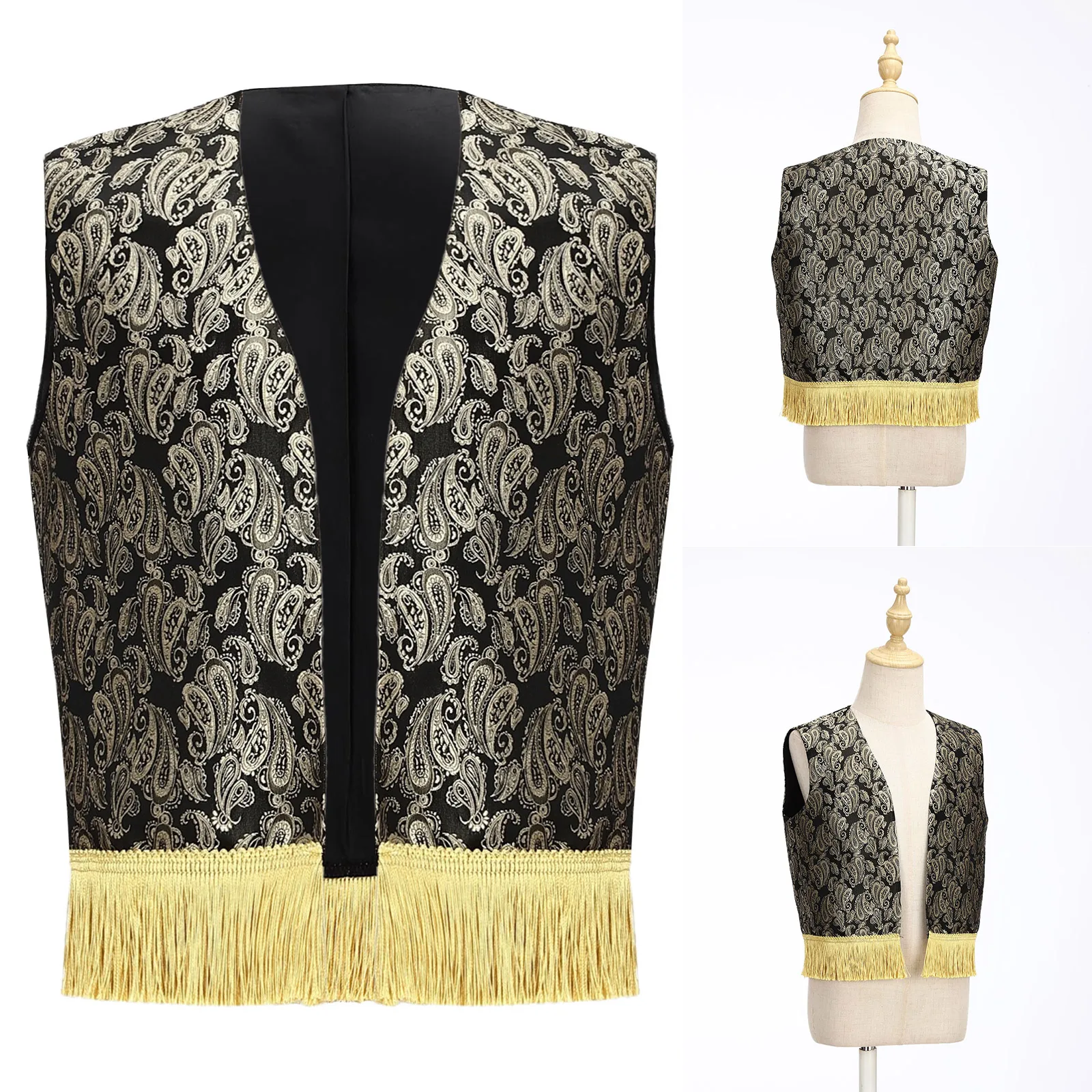 Halloween Prins Aladdins Kostuum Jongens Sprookje Anime Rollenspel Outfits Jacquard Jas Open Vest Print Omzoomd Vest Tops