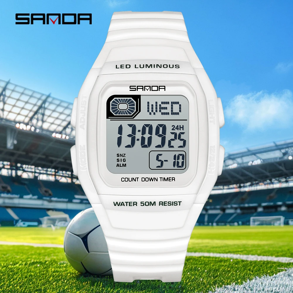 Sanda 2208 relógio eletrônico jovem de contagem regressiva masculino ao ar livre luminoso esportes cronômetro à prova dwaterproof água led relógio original feminino 2025