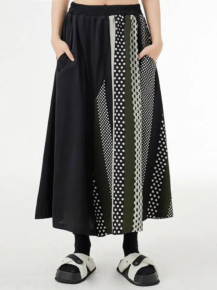 

High Elastic Waist Black Dot Striped Printed Wide Leg Pants New Trousers Women Fashion Tide Spring Autumn