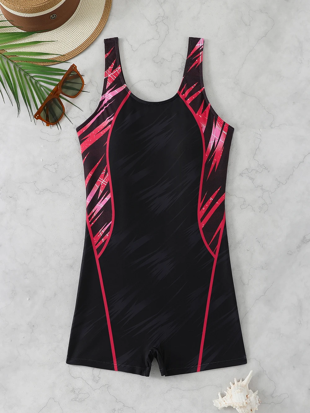 Traje de baño de una pieza estampado 2026 para mujer, estilo conservador, acolchado, sin mangas, para natación y playa