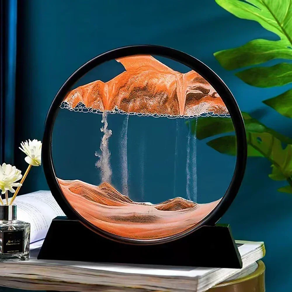 

3D Moving Sand Art Picture Round Glass Deep Sea Sandscape Hourglass Quicksand Craft Flowing Sand Painting Office Home Decor Gift