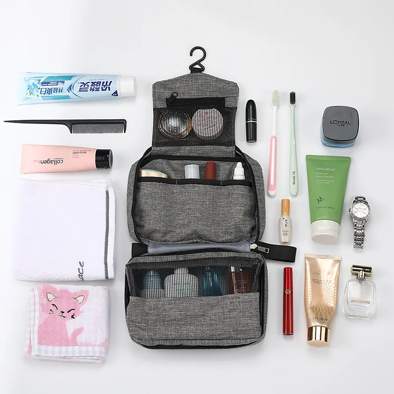 Toiletry Bag Hanging Travel Cosmetic Makeup Bag Gray Waterproof for Women Men Bathroom Storage Organizer with Sturdy Hook