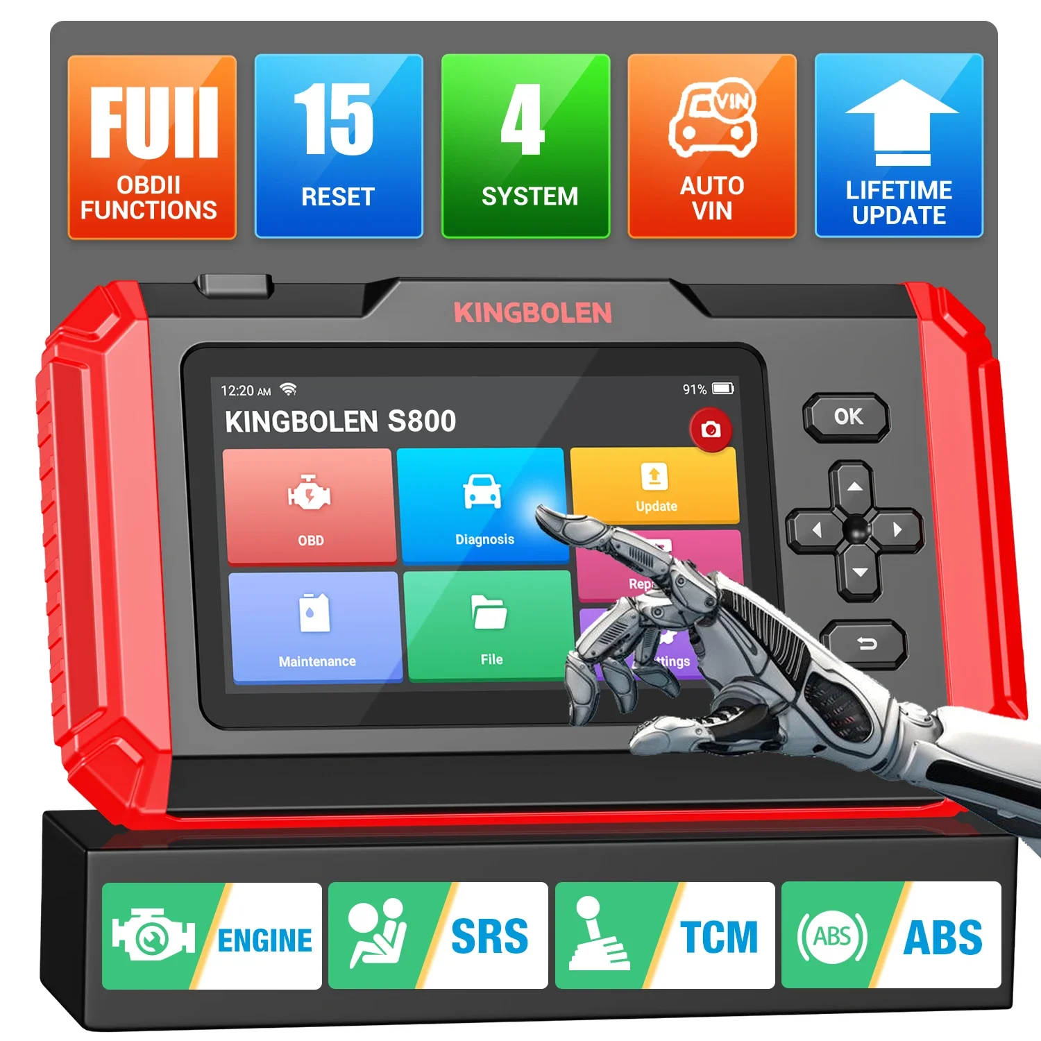 KINGBOLEN S800 4 Systems Engine ABS SRS Transmission OBD2 Scanner 15 Resets Scan Tool EOBD Diagnostic Tool Lifetime Free Update