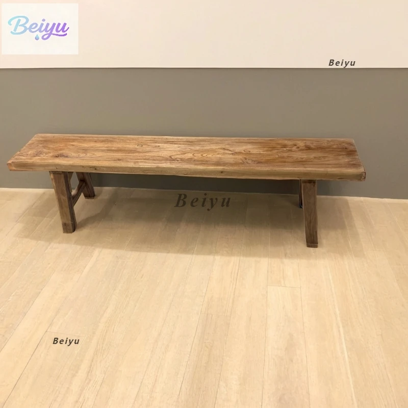Old elm small bench solid wood household low square stool shoe changing stool children adult coffee table stool log color