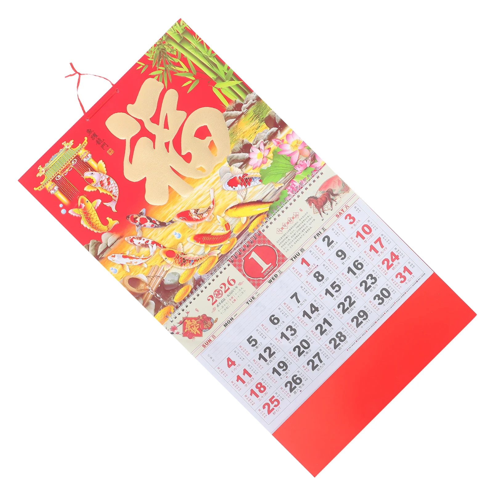 Jaar van het paard 2026 Chinese maankalender goudfolie Fu karakter traditioneel muurhangend decor 26,72 x 14,34 inch thuiskantoor dagelijks