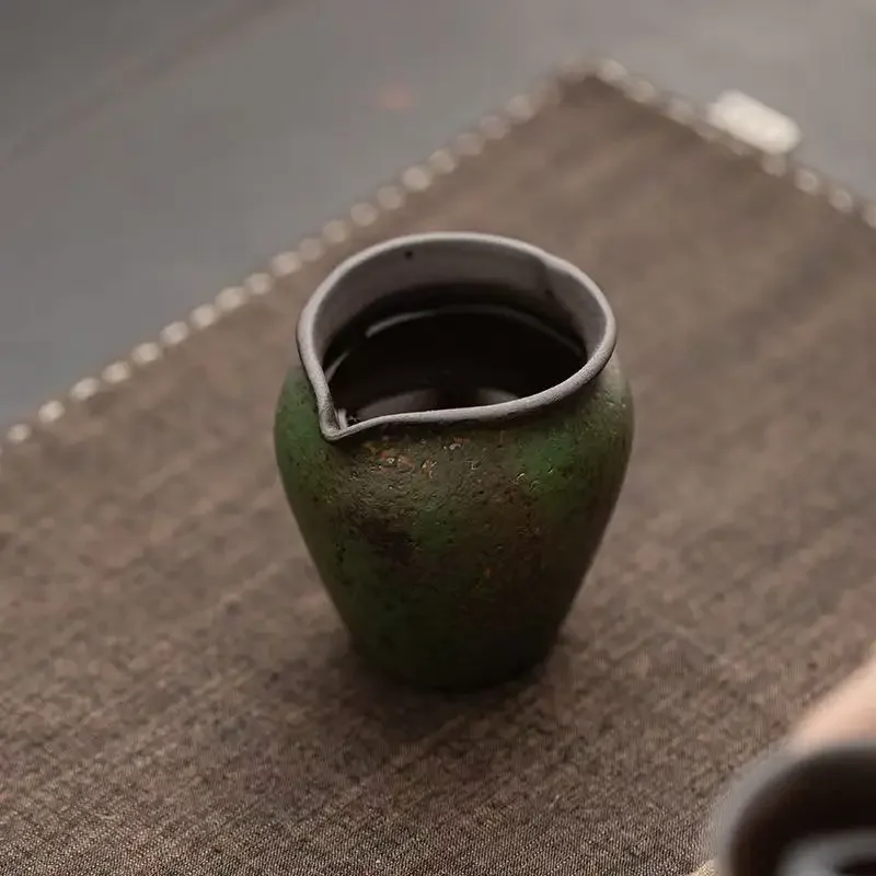 140ML Wizard Green Heart Favorite Justice Cup Old Rock Mud Kiln Transformed Retro Ceramic Male Cup Uniform Teacup TeaSea Divider