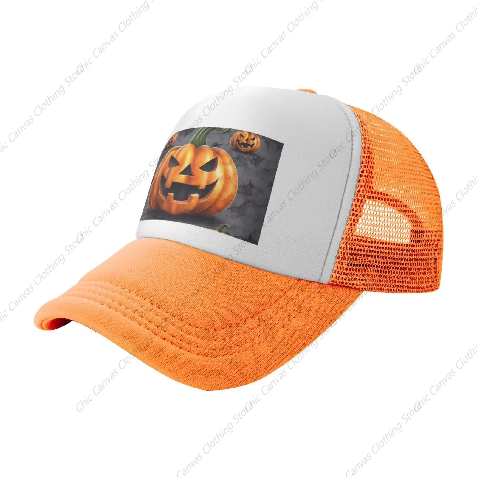 Halloween Pumpkin Printed Trucker Hats Baseball Cap Breathable Adult Outdoor Mesh Hat Travelling Sun Protection For Men Women