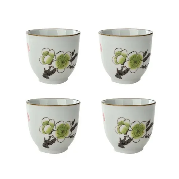 

4Pcs Japanese Style Plum Flower Ceramic Teacups Small Straight Wine Cups 150ML