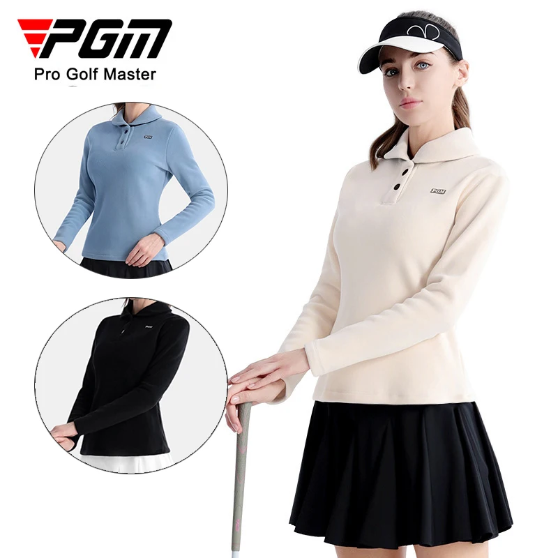 

PGM Autumn Winter Women Golf Pullover Slim Golf Shirts Ladies Leisure Sports Tops Thicken Fleece Polo Collar Table Tennis Shirt