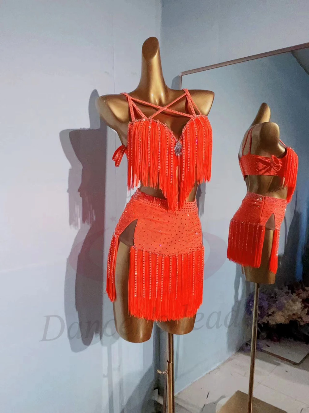 Costume de danse latine AB pierre femme adulte enfants haut de gamme personnalisé Orange gland jarretelle noir piscine Samba PerformanceDress