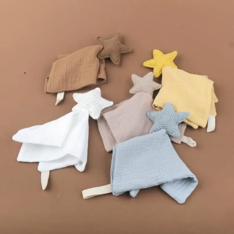 A5YC الرضع المهديء مريلة المزاج استرضاء مريلة محبوك ستار سحر بطانية أمنية لصبي فتاة متعدد الطبقات تهدئة منديل