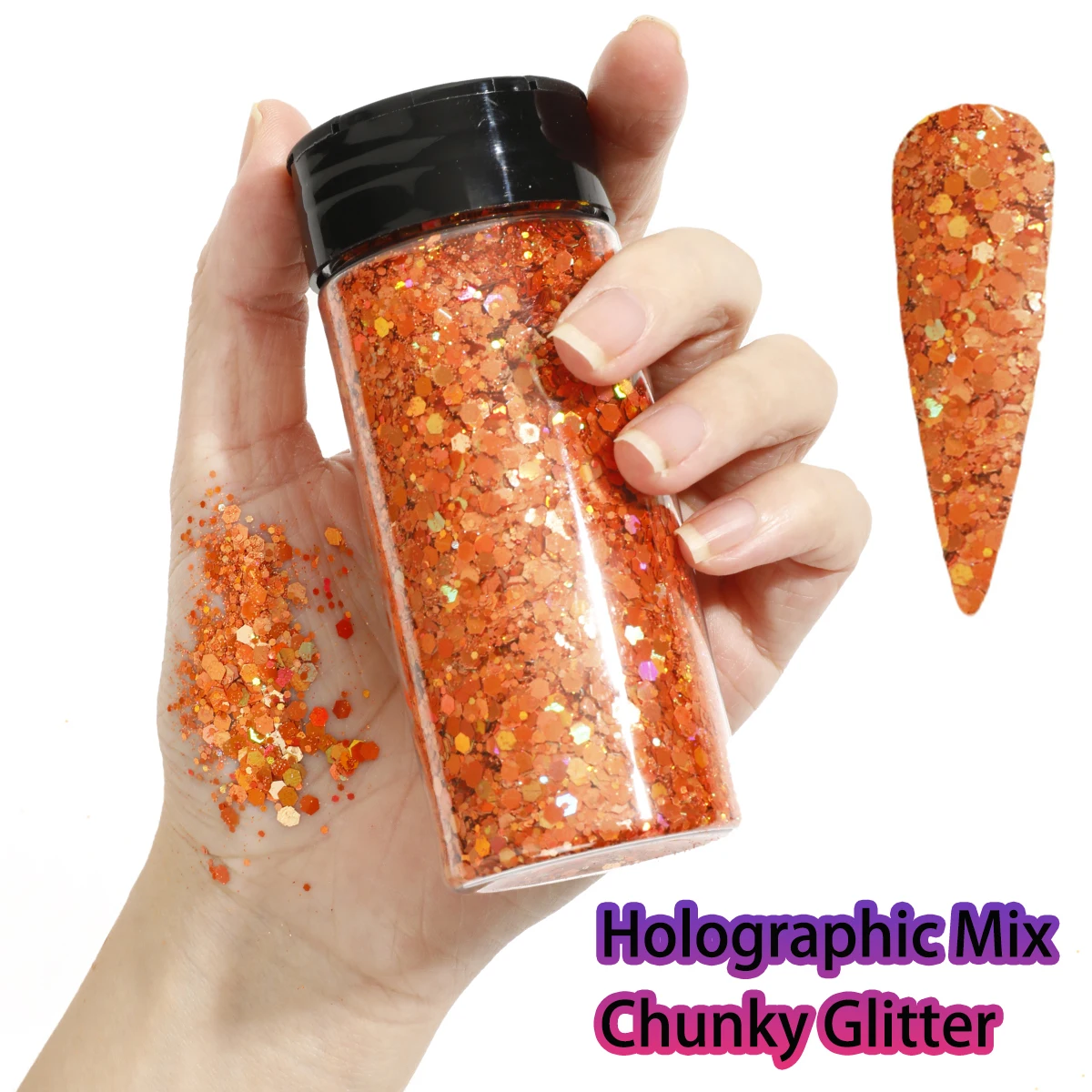 Holografischer klobiger Glitzer, 80 g, Bastel-Glitzerpulver, gemischte, klobige, feine, schillernde Nagel-Pailletten für Nägel, Festival-Dekoration