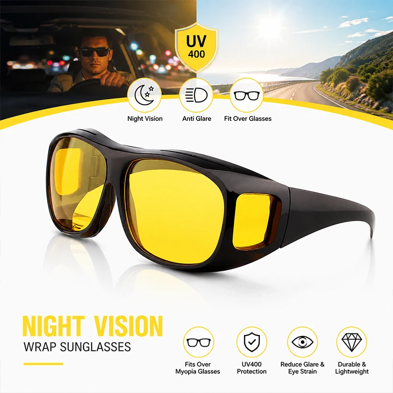 

Wrap Around Driving Sunglasses Fit Over Prescription Glasses Anti Glare UV Protection Outdoor Eyewear