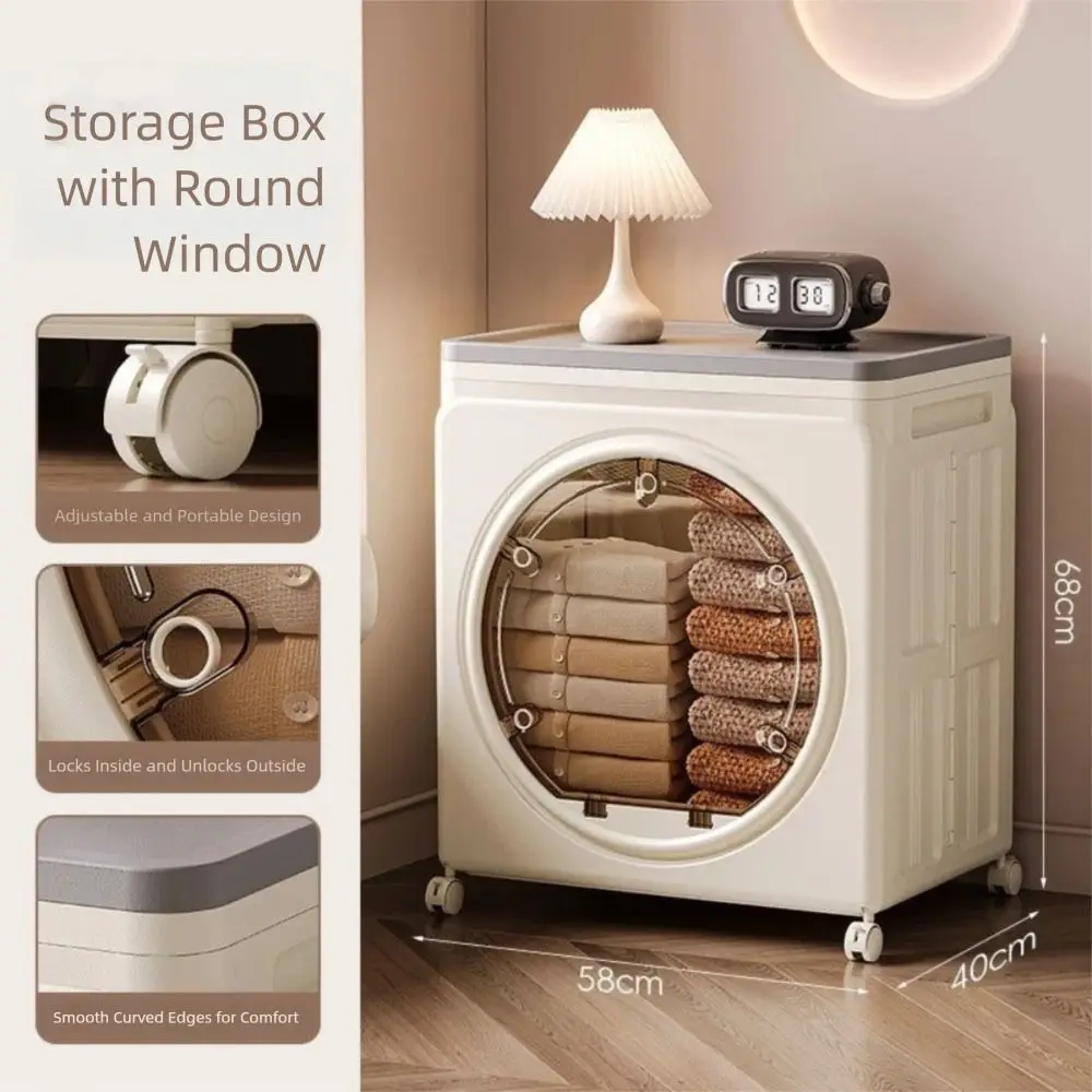 New Dustproof Foldable Storage Box with Pulleys Large Capacity Storage Cabinet Multi-purpose Lockable Handle Toys Storage Basket - view 5
