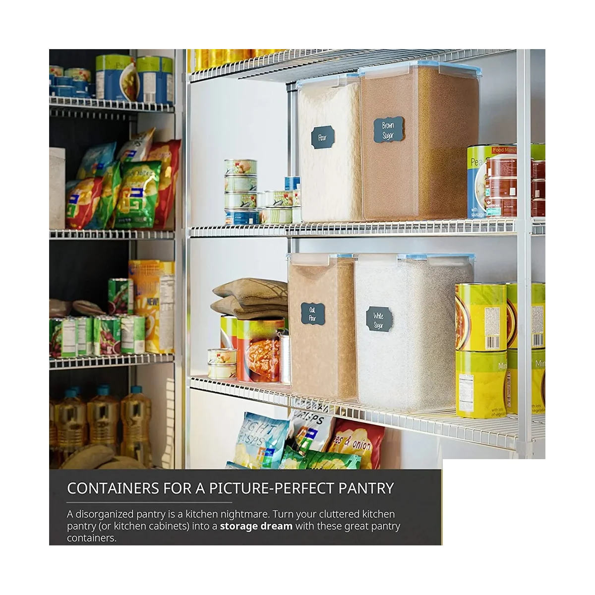 밀가루 및 설탕 용기, 밀폐 주방 및 식료품 저장실, 검은색 대량 식품 보관, 각 6.5 리터