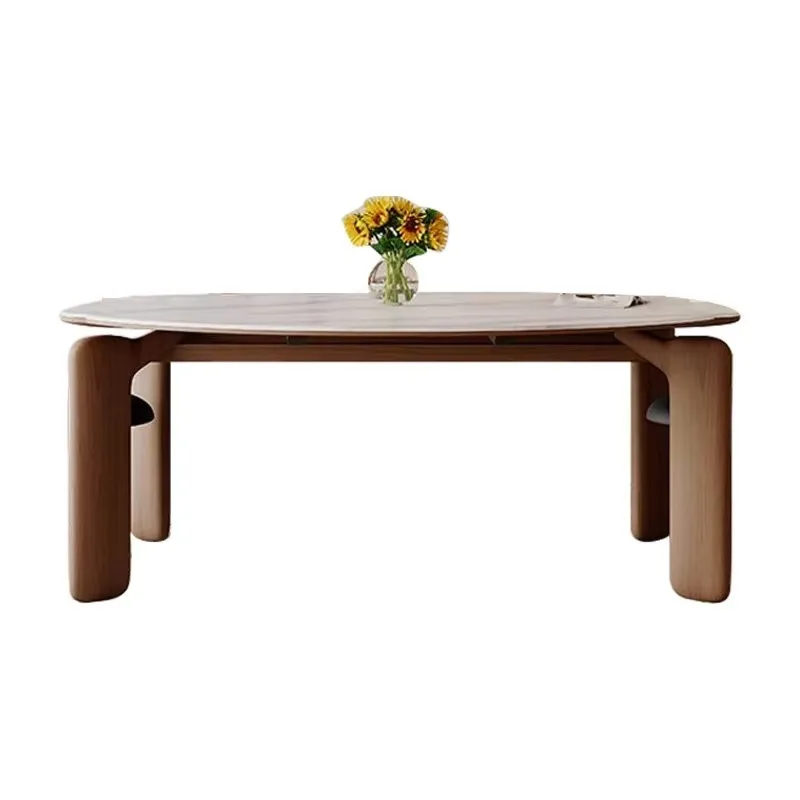 French Antique Style Solid Wood Dining Table Adjustable Round Oval Table Small-sized Elephant Leg Rock Board Dining Table