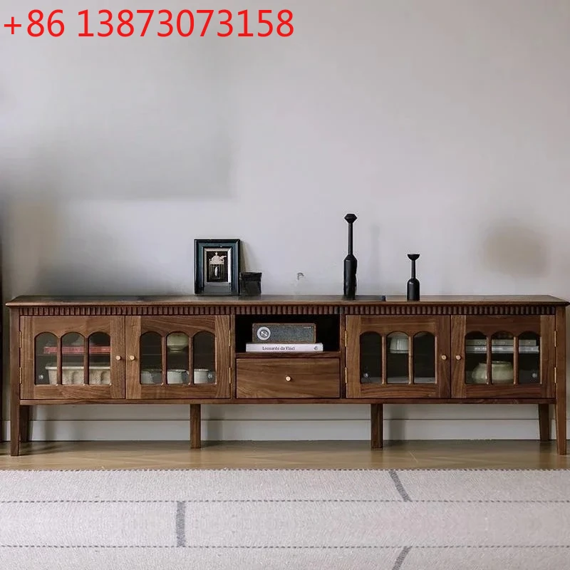 

A Solid wood retro TV cabinet, low cabinet, storage glass cabinet