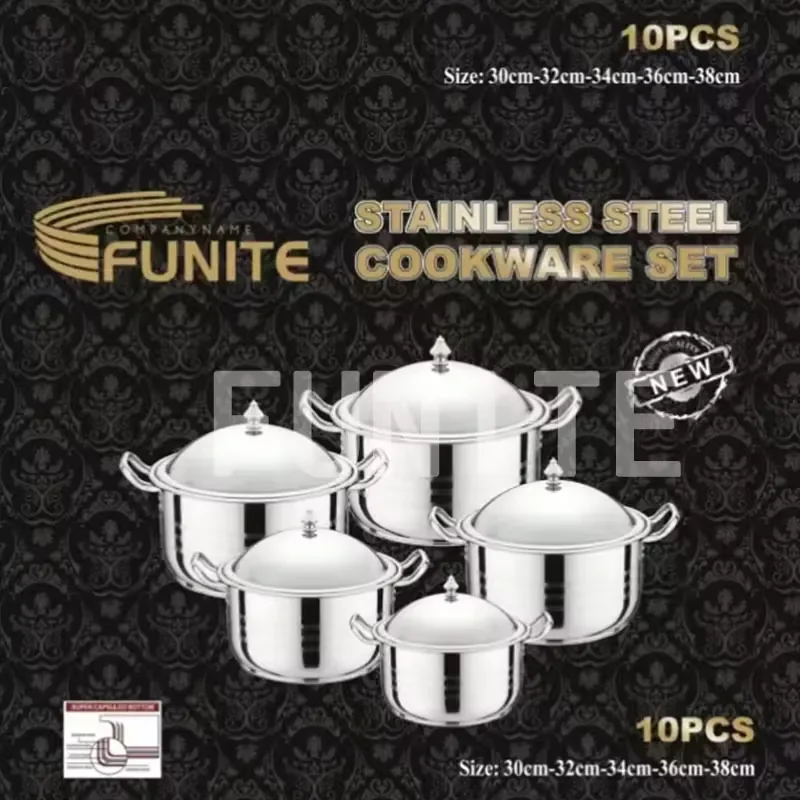 Africa Cross-Border Export Eco-Friendly Non-Stick Stainless Steel Cookware Set 10&11-Piece Glass Cover Fry Pan Home Kitchen