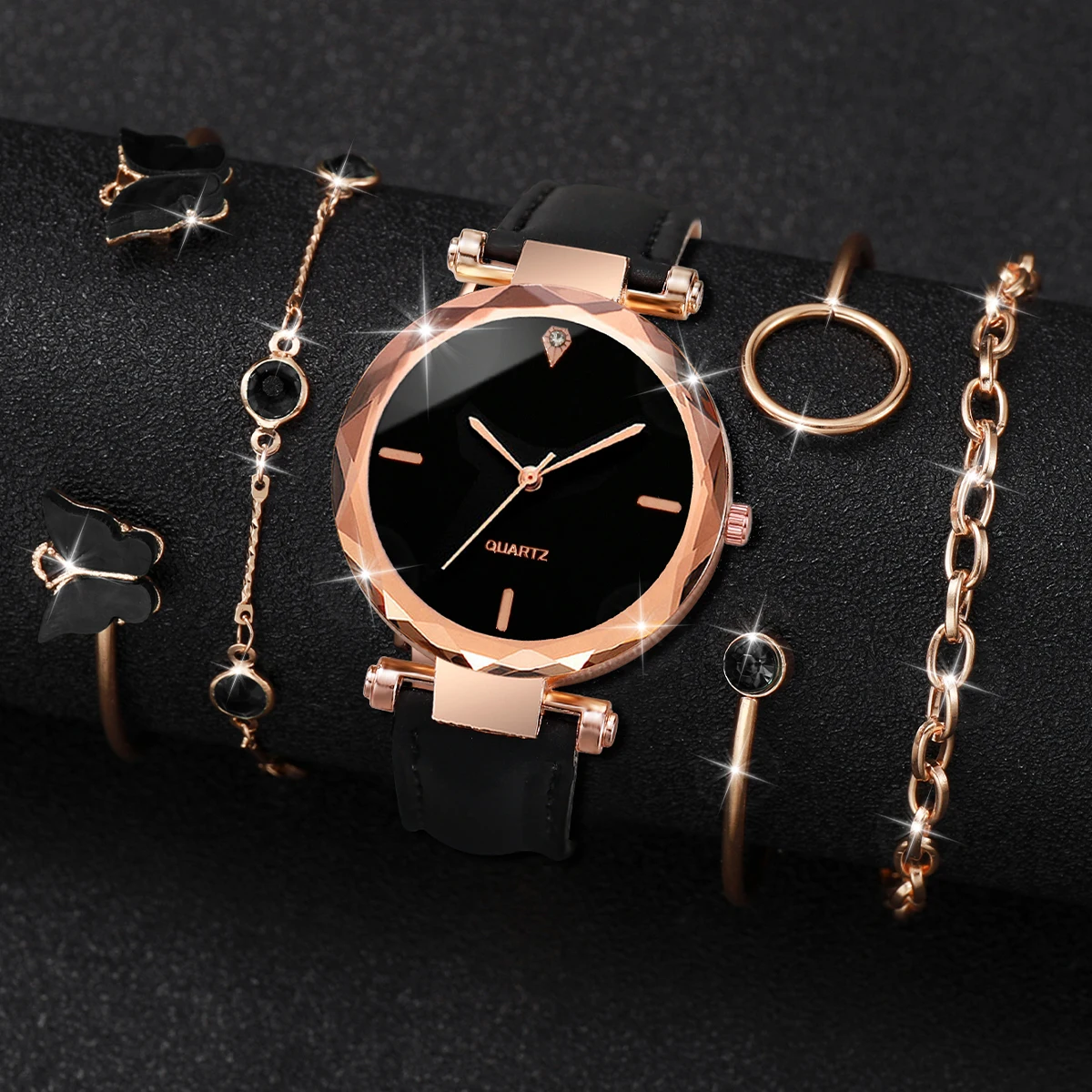5/6PCS Fashion Women Watches Bracelets Set Casual Leather Band Ladies Quartz Watch Relogio Feminino（Without Box）