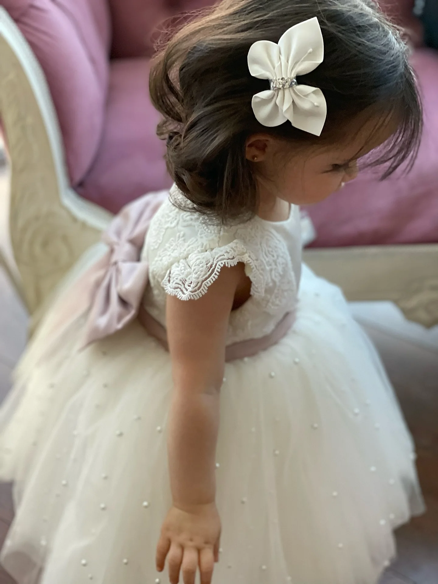 Lovely Lace Flower Girl Dresses for Wedding Pearls Tulle Puffy Knee Lenght Kids Birthday Party First Communion Ball Gown Custom
