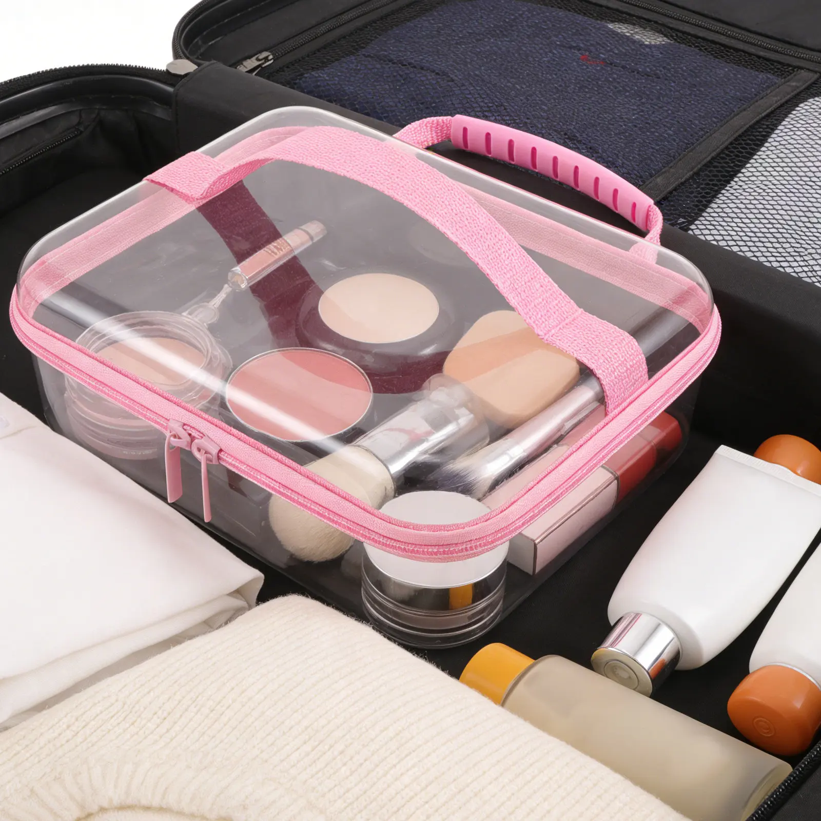Hard Shell Zipper Storage Bag Clear Large Capacity Crush Resistant Organizer Case for Travel Makeup Toiletries Diapers Snacks