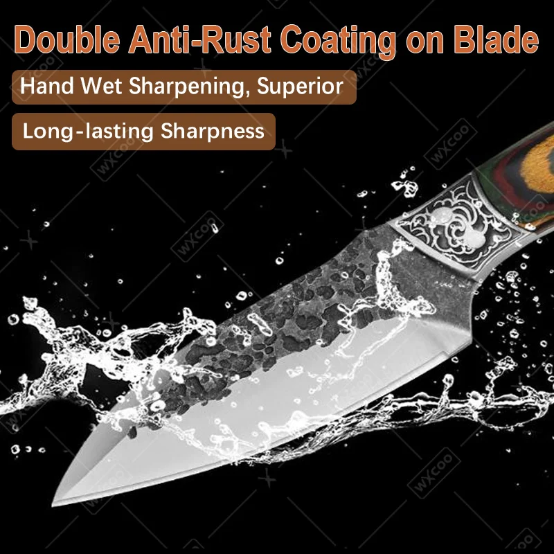 WXCOO Stainless Steel Cleaver Knife Handcrafted Forged Kitchen Knife with Cover Meat Fruit Cutting BBQ Knives Wooden Handle