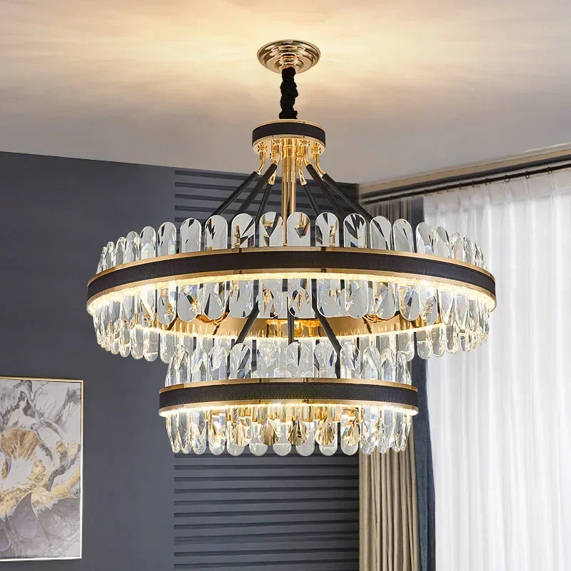 luxury living room crystal chandelier LED modern designer creative leather restaurant chandelier bedroom lamps