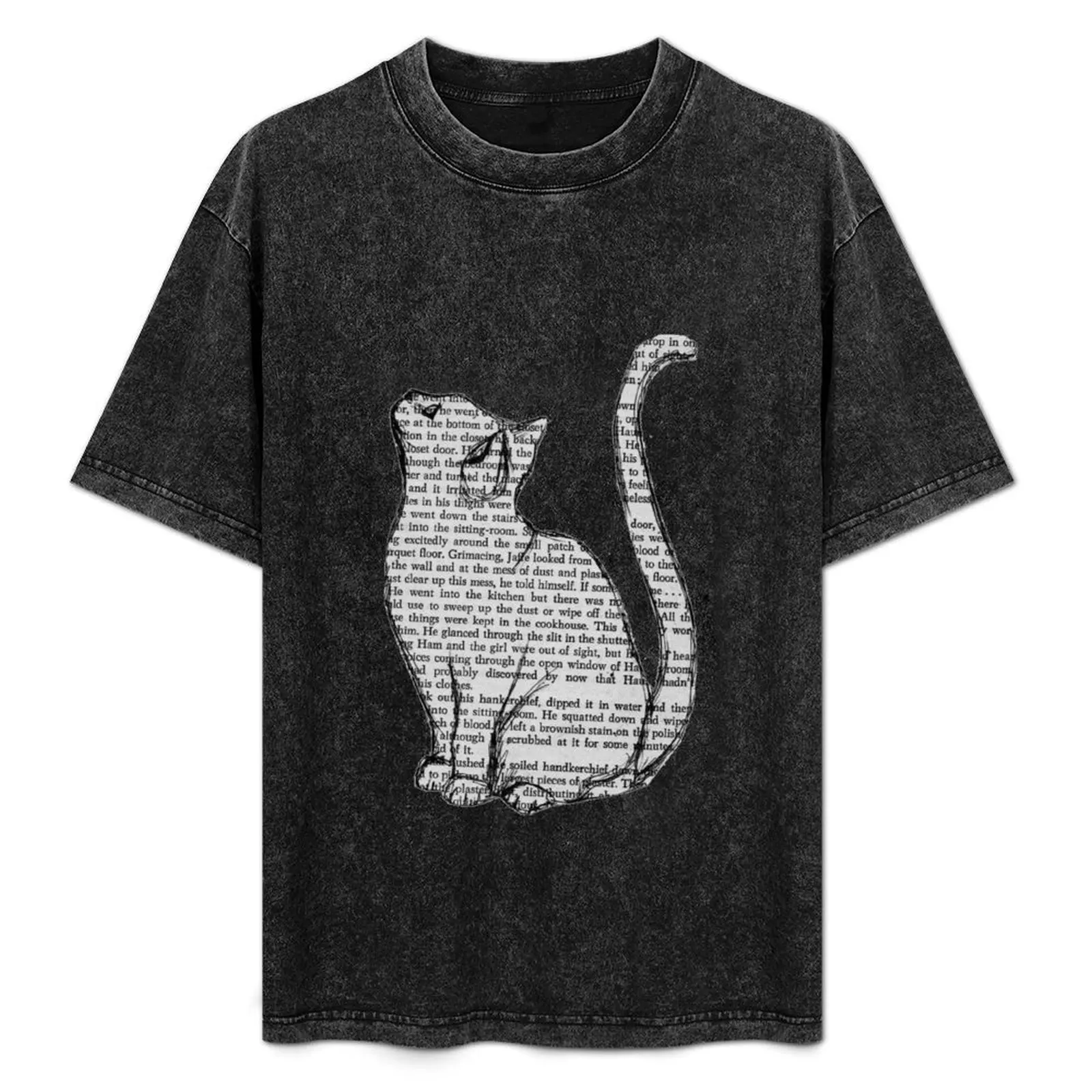 cat reading book sticker T-Shirt Sports Casual Short Sleeve Cotton Tee