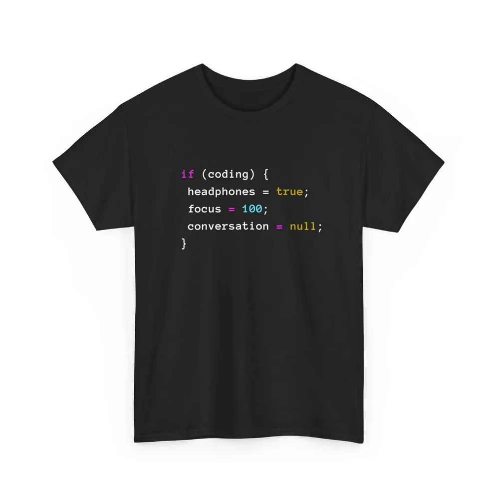 Coding With Headphones Javascript T-Shirt - Nerd Shirt - Unisex Regular Crewneck Pure Cotton T-Shirt