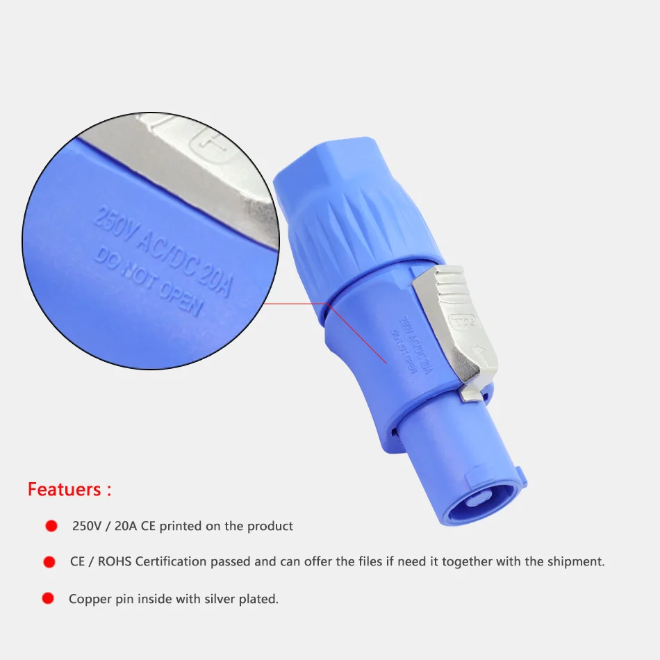 1set Waterproof Powercon Connector, 20A/250V, NAC3FCA+NAC3MPA-1&NAC3FCB+NAC3MPB-1,Lockable Cable Connector + Chassis Connector