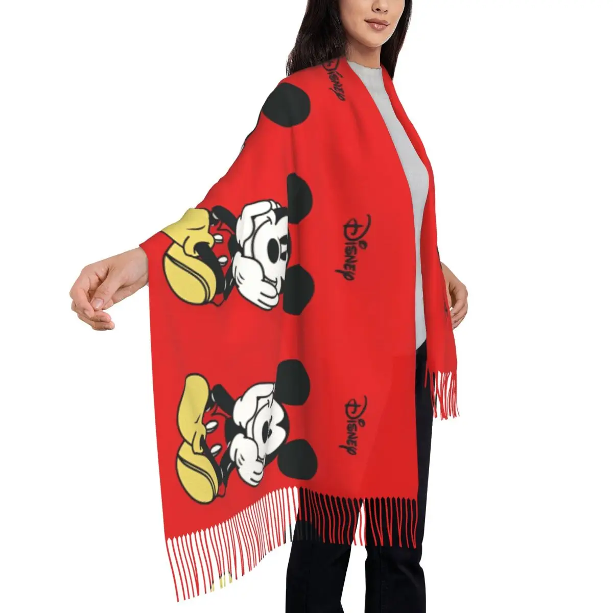 Mickey Mouse Cartoon Scarf Ladies Headwear Scarves with Long Tassel Winter y2k Funny Shawl and Wrap Warm Soft Custom DIY Foulard