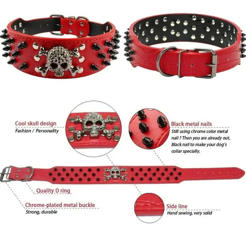 Halloween Black Skull Rivet Pet Adjustable Collar Anti-Bite Dog Chain Medium and Large Pu Dog Harness Dog Accessories