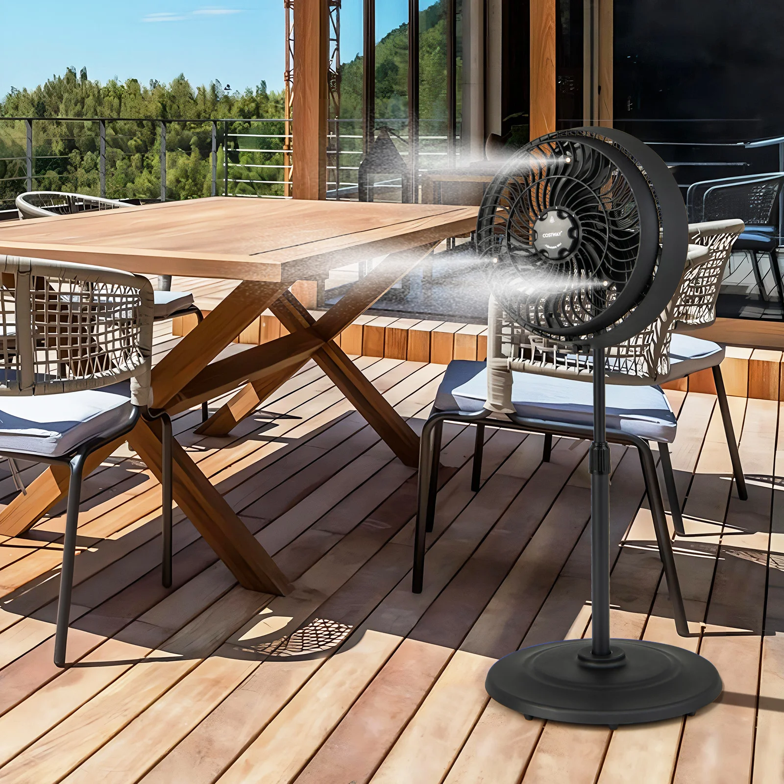

16 Inch Outdoor Misting Fan Oscillating Pedestal Fan with 3 Mist Levels-Black