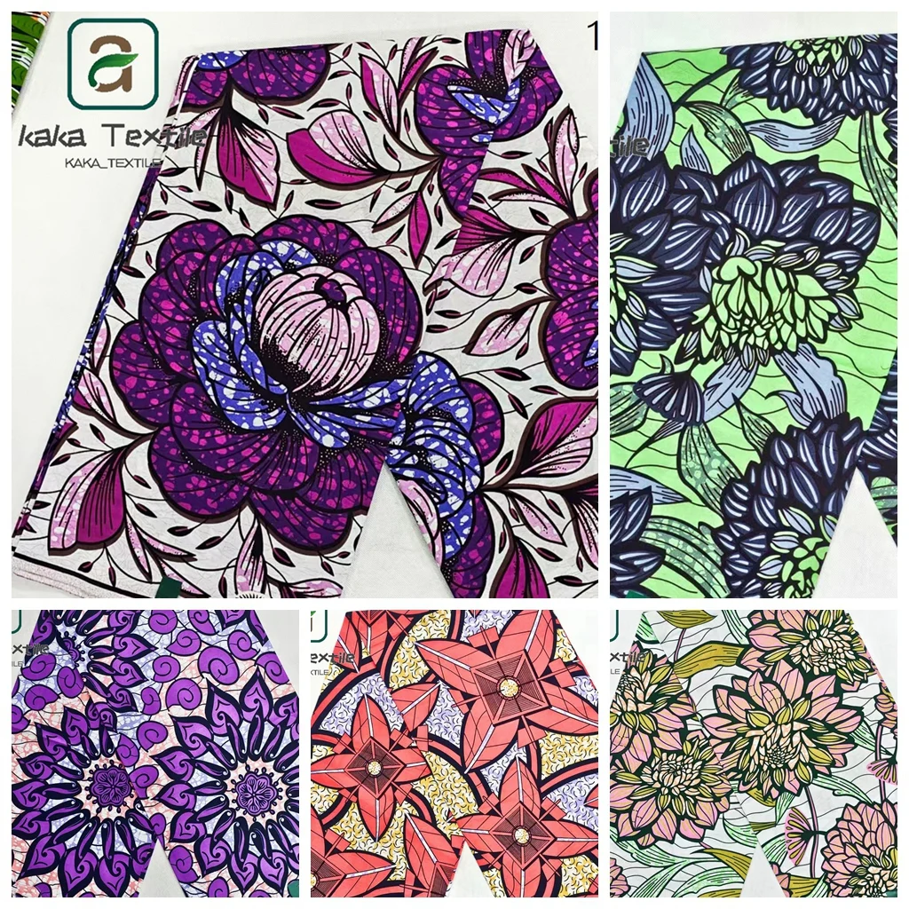 

New 2026 Super Ankara Guaranteed African Wax Print Fabric 100% Cotton Tissu Pagne Wax Nigerial Loincloth Material 6yards for Sew